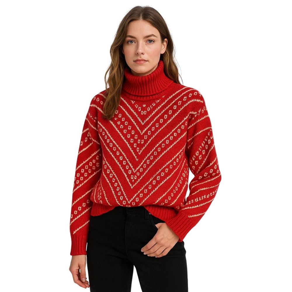 SERAC VTG Wool Chevron Ski Sweater Red Fair‎ Isle Alpinecore Après Ski Lodge L
